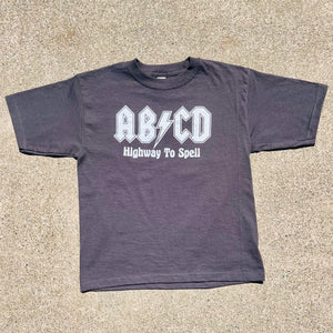 Grey youth tee shirt with AB-CD Highway to spell screen printed on front.