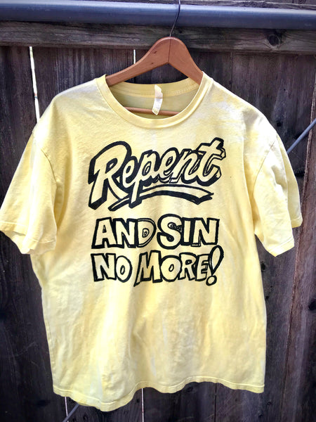 Recycled yellow dyed tee with Andy Warhol water based screen print.